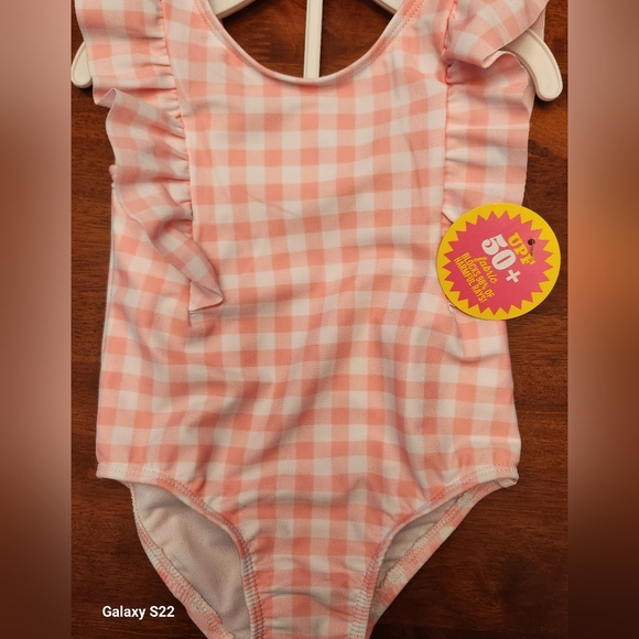 New Pink Checkered Kids One Piece UPF 50 The Children's Place Size 12-18 M NWT - Picture 1 of 6